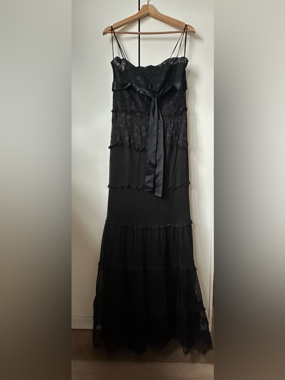 Elegant Black Lace-Trim Maxi Dress -Designer Brand-Limited Edition